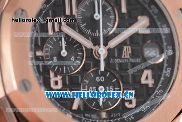 Audemars Piguet Royal Oak Offshore Seiko VK67 Quartz Rose Gold Case/Bracelet with Arabic Numeral Markers and Black Dial - Click Image to Close